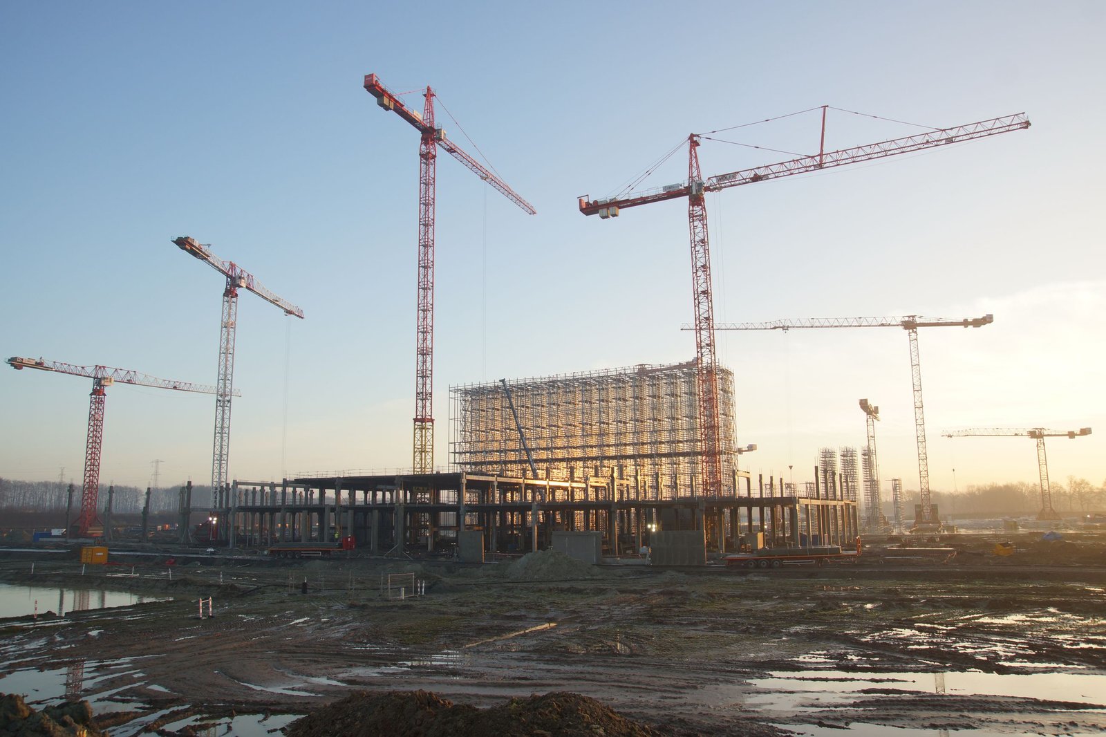 Construction cranes and building framework